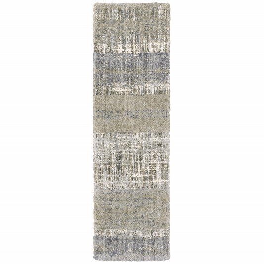 HomeRoots 2' x 8' Grey and Ivory Abstract Lines Runner Rug