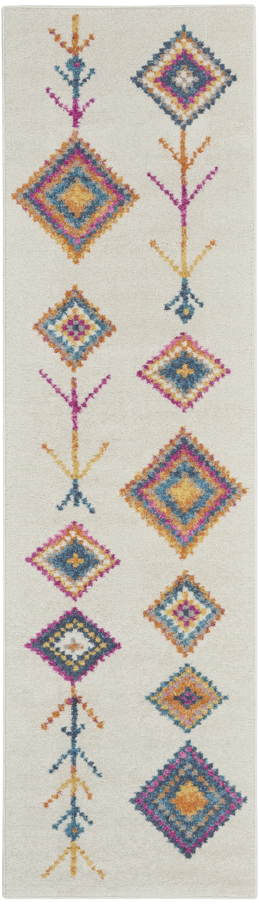 HomeRoots 2' x 8' Ivory Boho Jewels Geometric Runner Rug