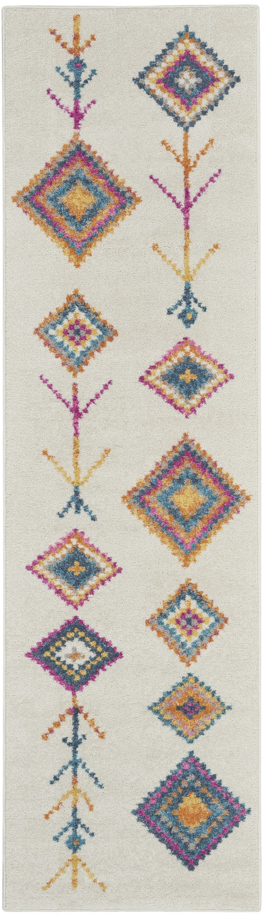 HomeRoots 2' x 8' Ivory Boho Jewels Geometric Runner Rug