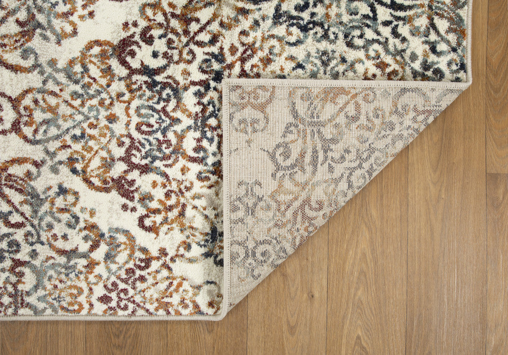 HomeRoots 2' x 8' Ivory Brown Decorative Diamond Runner Rug