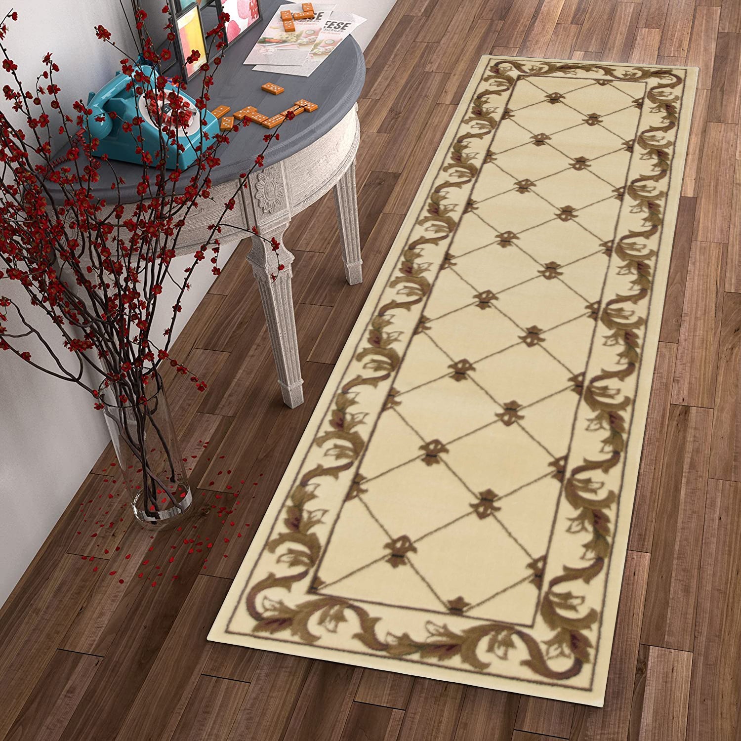 HomeRoots 2' x 8' Ivory Fleur de Lis Runner Rug