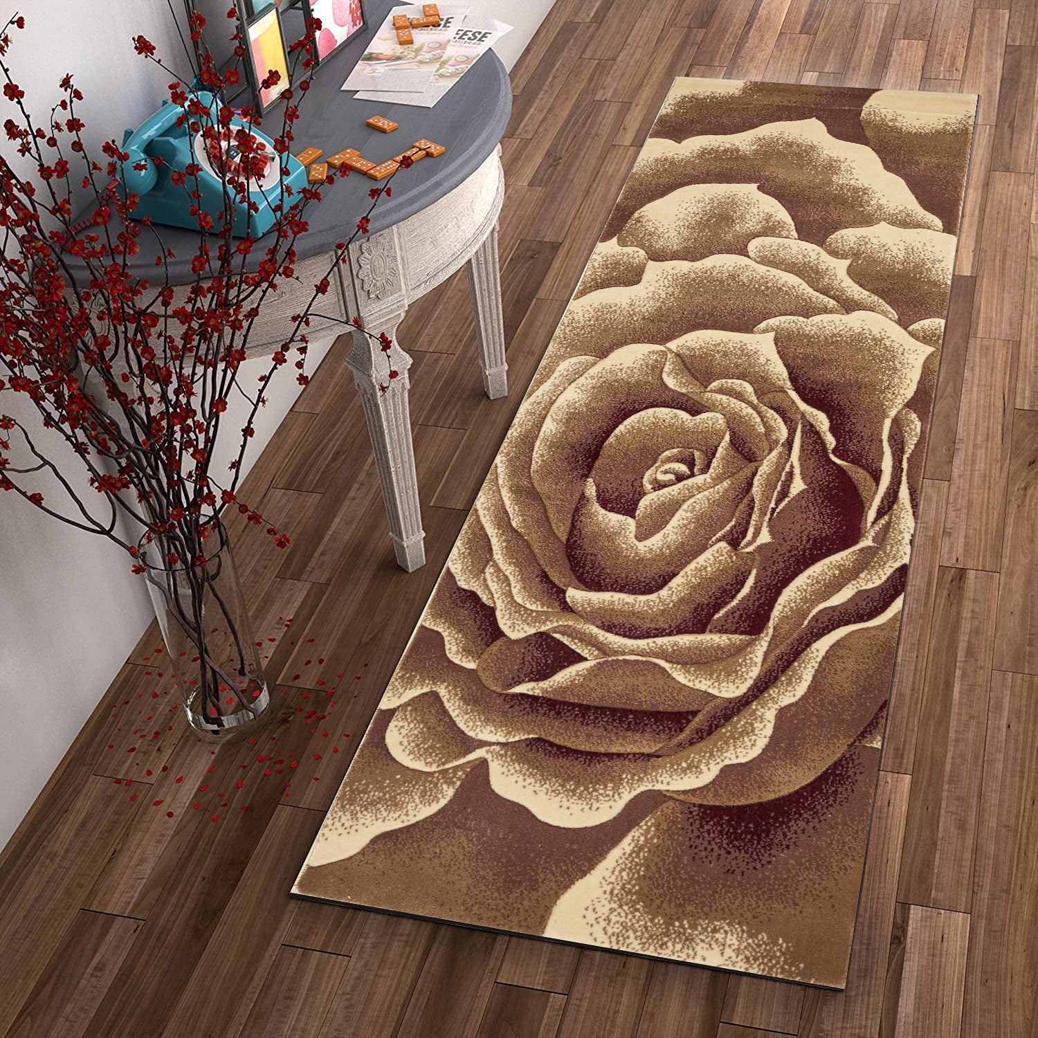 HomeRoots 2' x 8' Ivory Floral Runner Rug