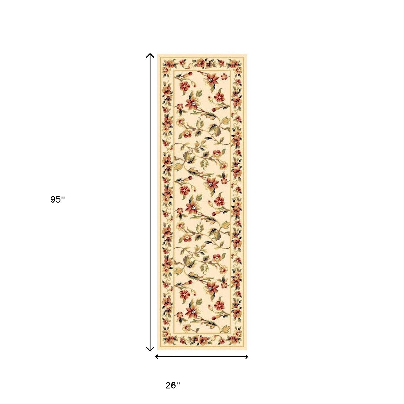 HomeRoots 2' x 8' Ivory Floral Vine Runner Rug