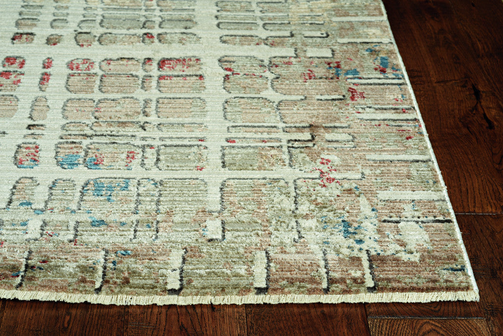HomeRoots 2' x 8' Ivory Khaki Distressed Plaid Runner Rug