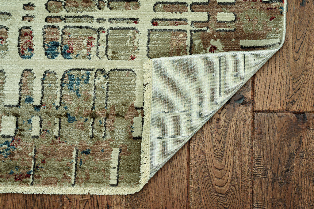 HomeRoots 2' x 8' Ivory Khaki Distressed Plaid Runner Rug