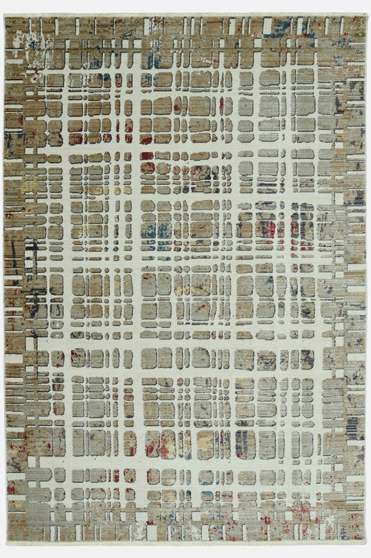 HomeRoots 2' x 8' Ivory Khaki Distressed Plaid Runner Rug