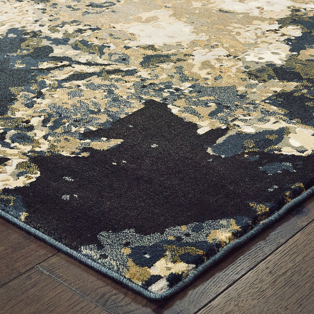 HomeRoots 2' x 8' Ivory Navy Abstract Marble Indoor Runner Rug