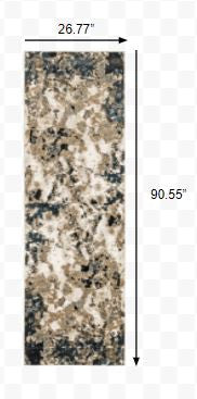 HomeRoots 2' x 8' Ivory Navy Abstract Marble Indoor Runner Rug