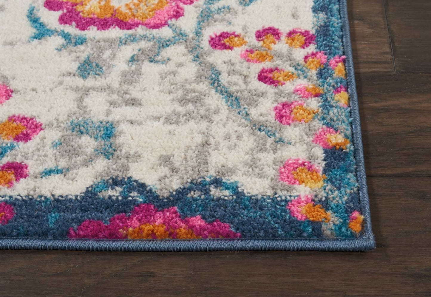 HomeRoots 2' x 8' Ivory and Blue Floral Vines Runner Rug