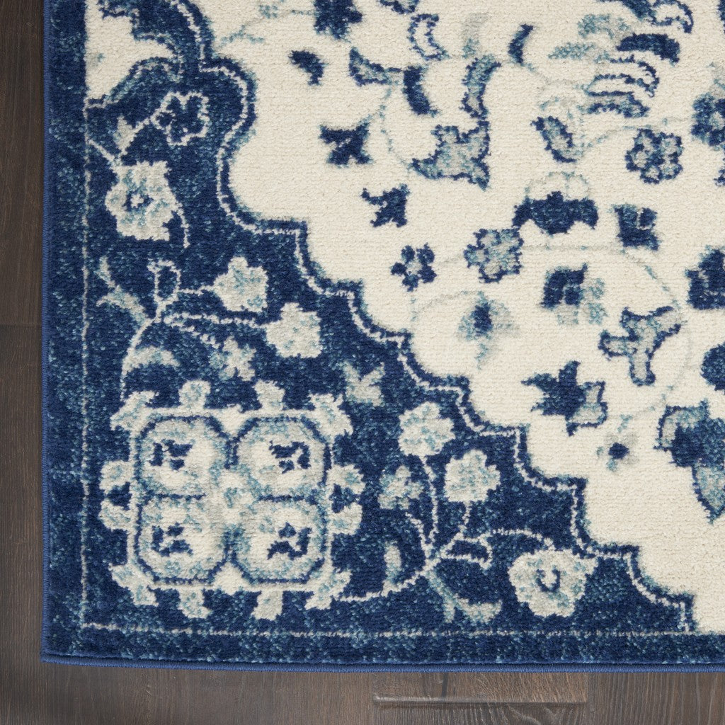 HomeRoots 2' x 8' Ivory and Blue Medallion Runner Rug