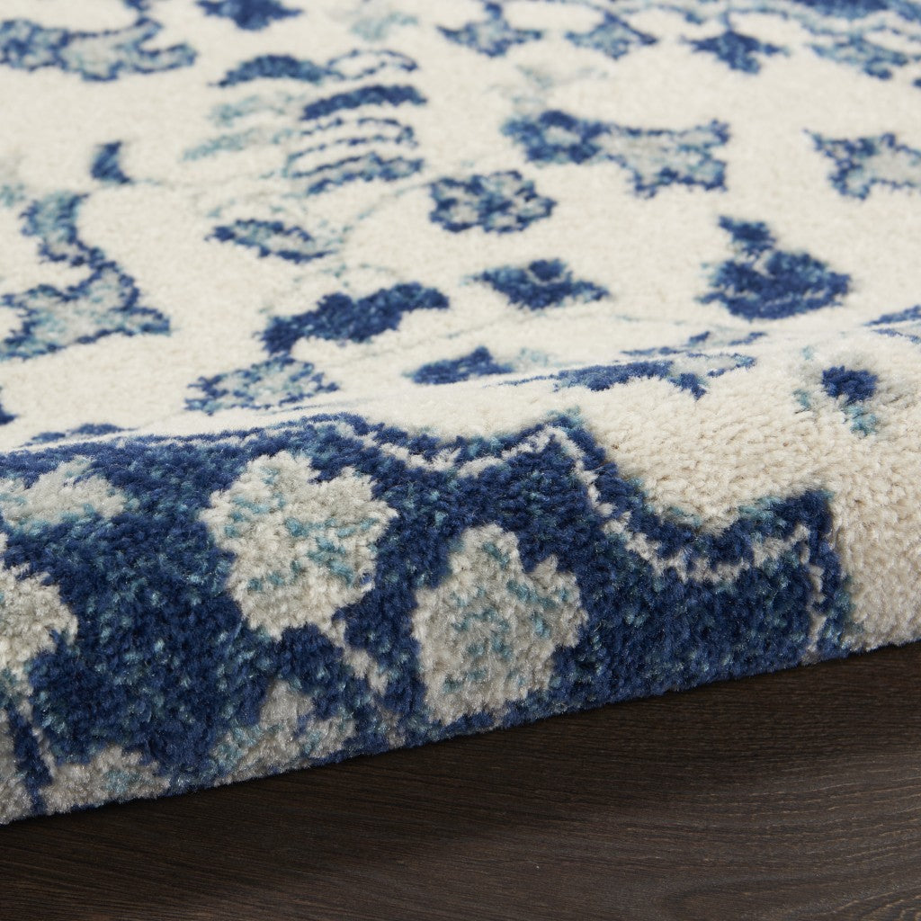 HomeRoots 2' x 8' Ivory and Blue Medallion Runner Rug