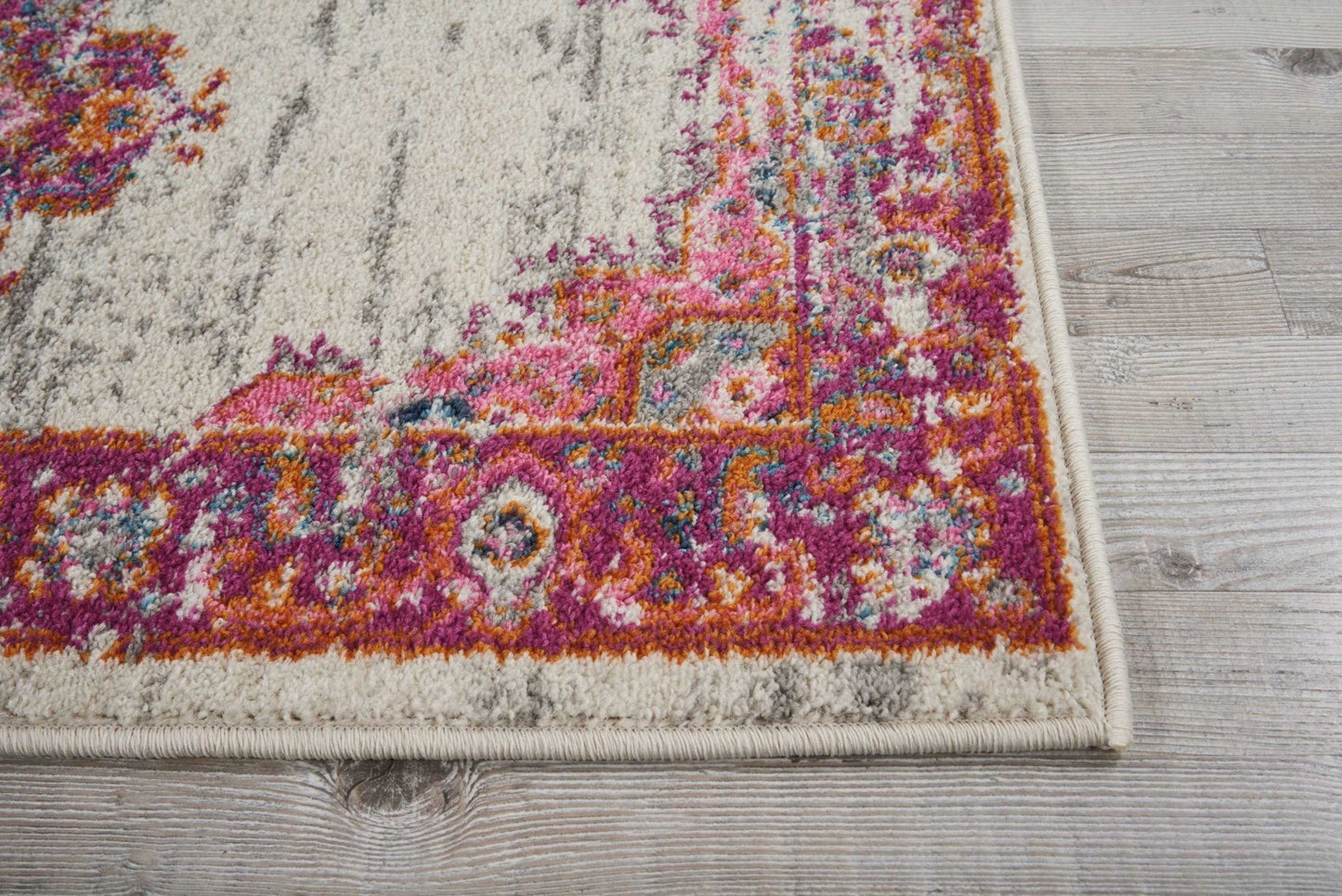 HomeRoots 2' x 8' Ivory and Fuchsia Distressed Runner Rug
