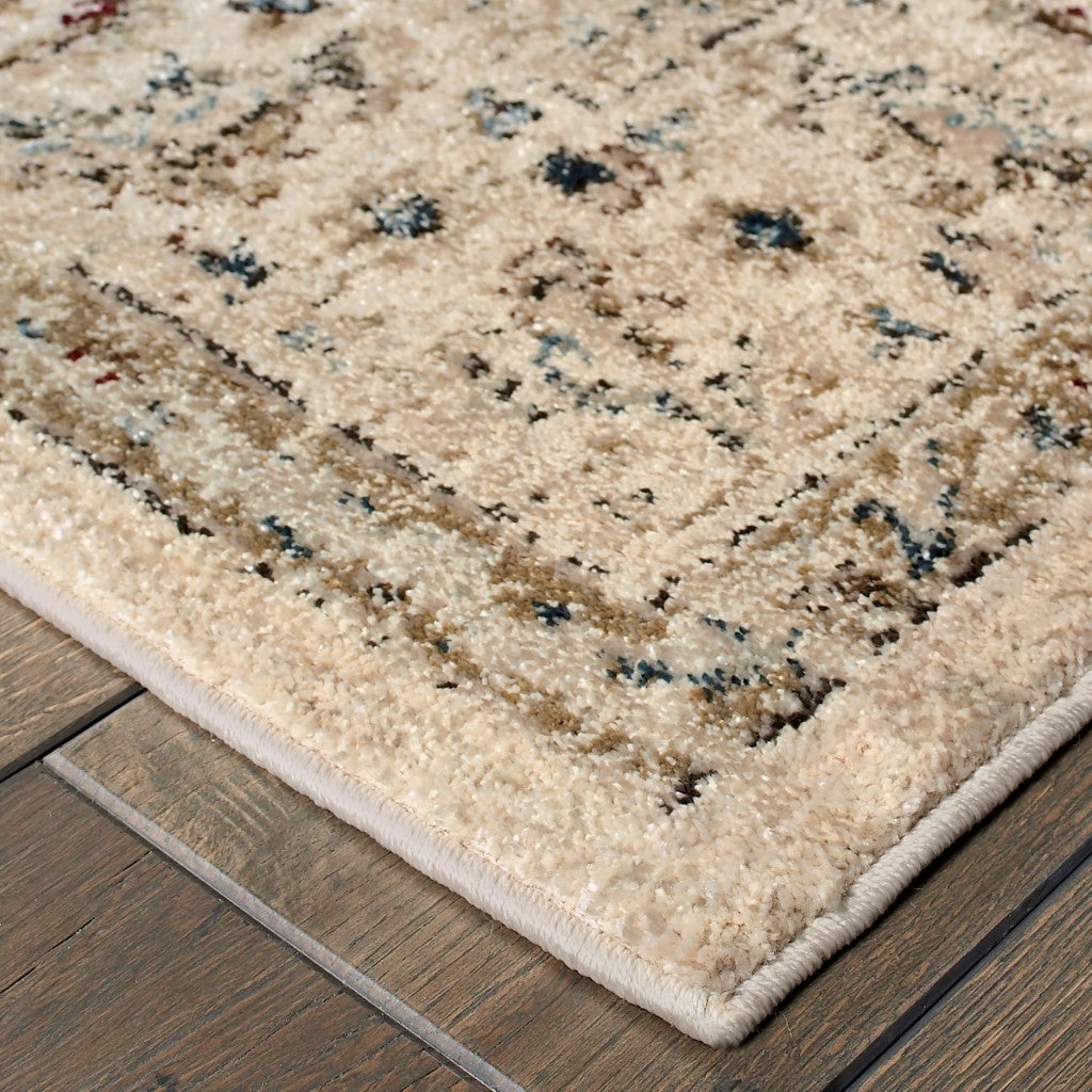 HomeRoots 2' x 8' Ivory and Gold Distressed Indoor Runner Rug