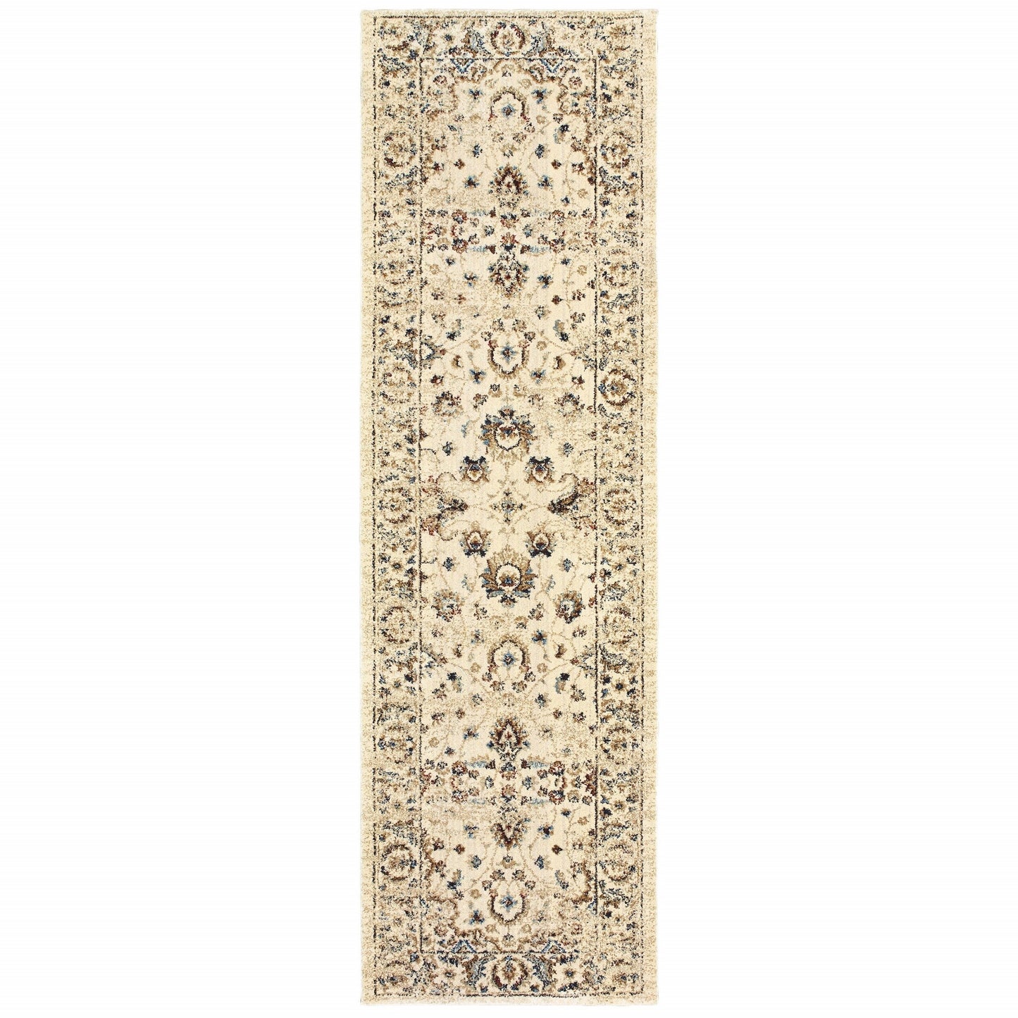 HomeRoots 2' x 8' Ivory and Gold Distressed Indoor Runner Rug