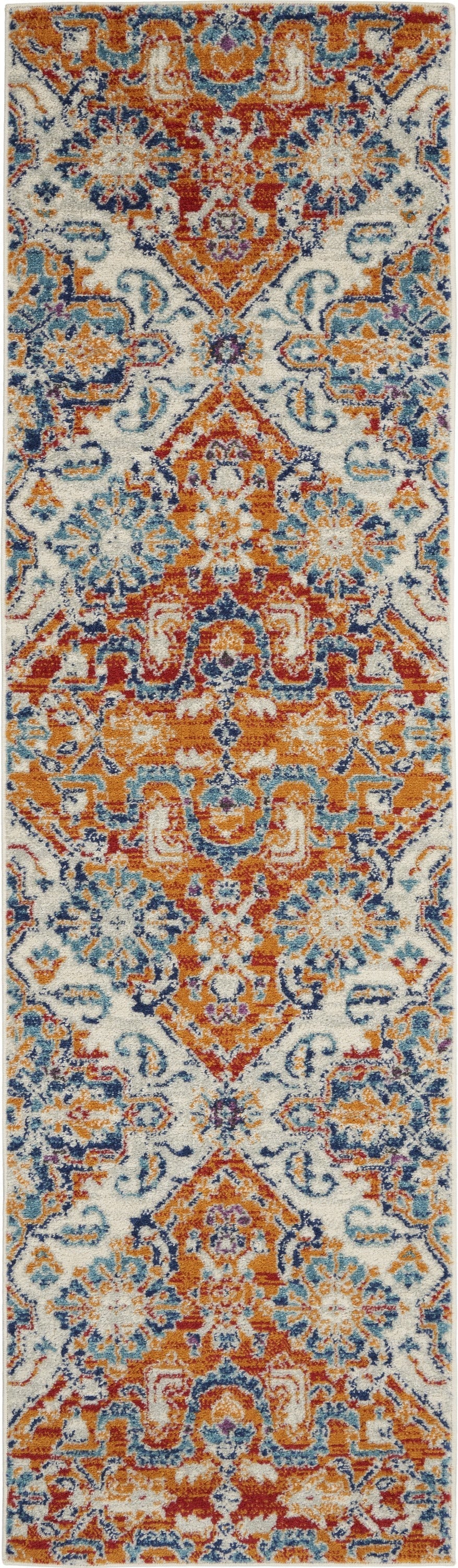 HomeRoots 2' x 8' Ivory and Gold Floral Motif Runner Rug