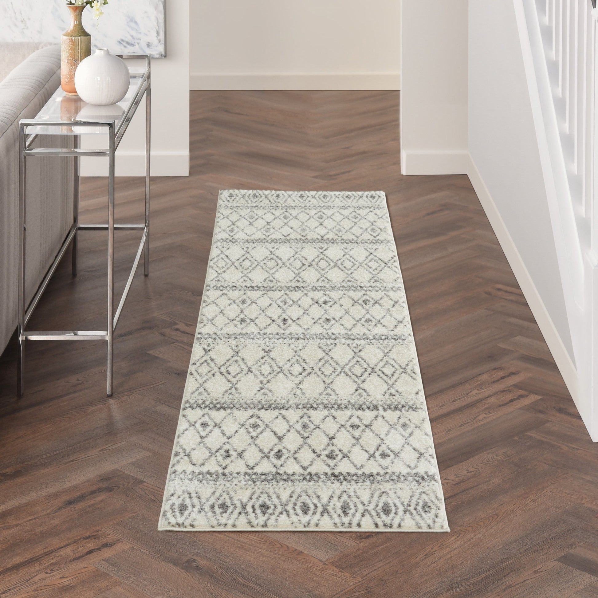 HomeRoots 2' x 8' Ivory and Gray Berber Pattern Runner Rug