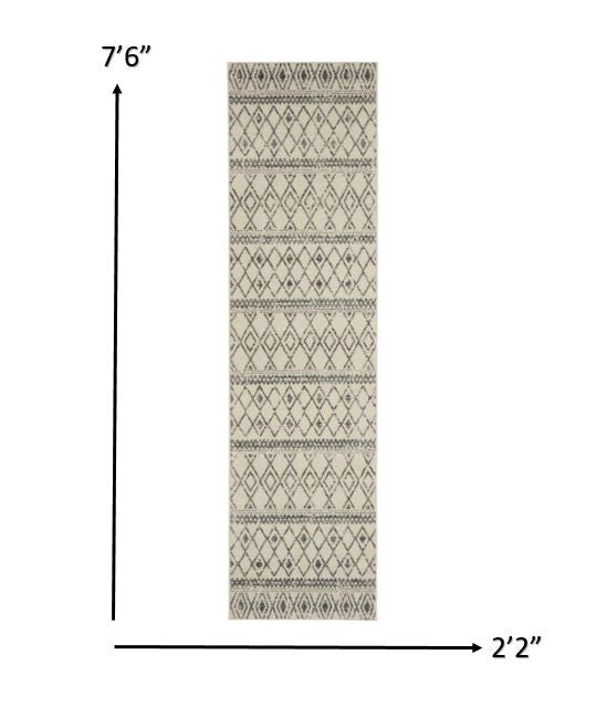 HomeRoots 2' x 8' Ivory and Gray Berber Pattern Runner Rug