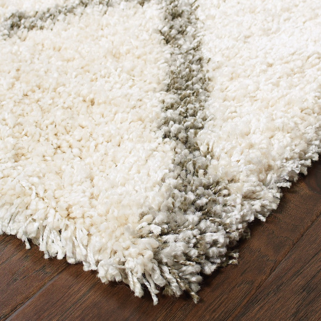 HomeRoots 2' x 8' Ivory and Gray Geometric Lattice Runner Rug