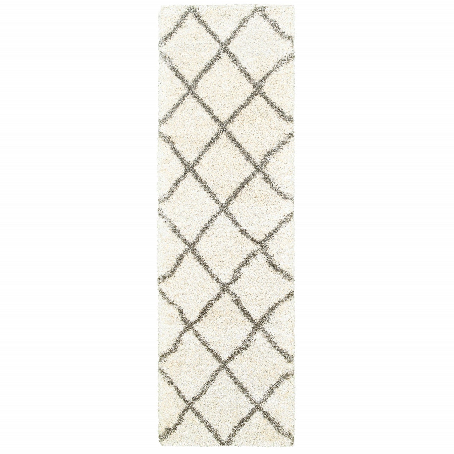 HomeRoots 2' x 8' Ivory and Gray Geometric Lattice Runner Rug