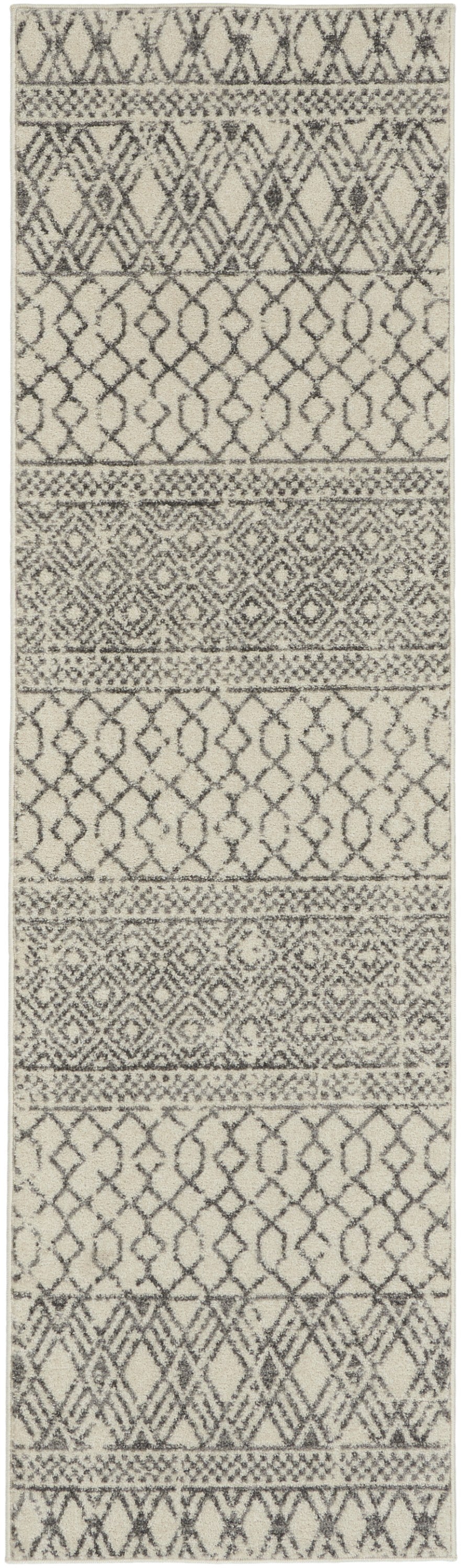 HomeRoots 2' x 8' Ivory and Gray Geometric Runner Rug