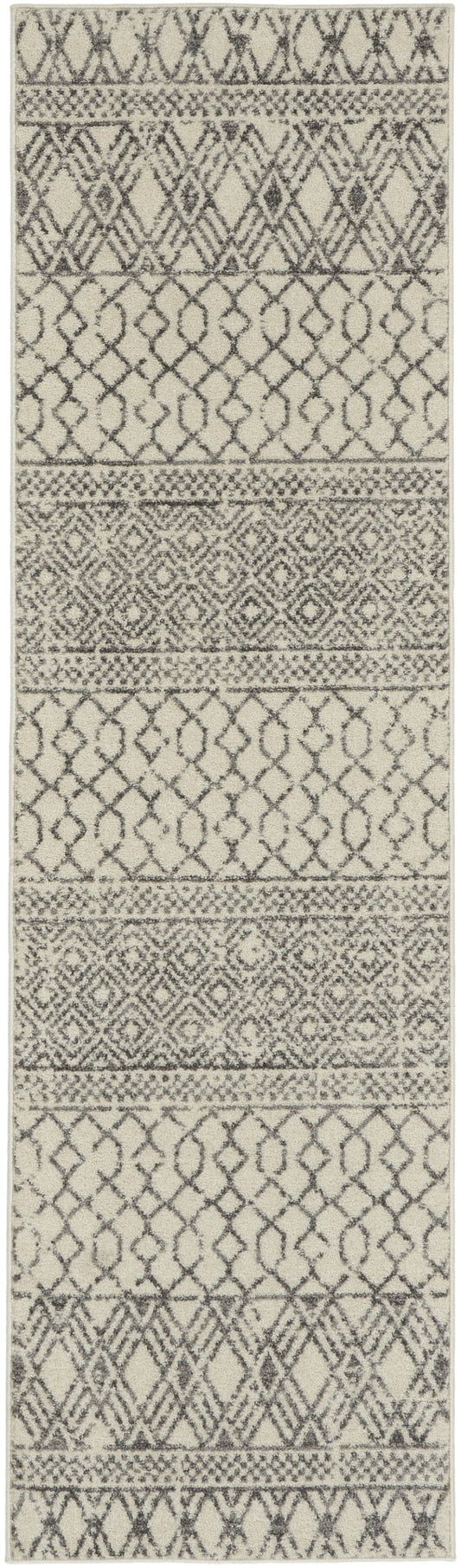 HomeRoots 2' x 8' Ivory and Gray Geometric Runner Rug