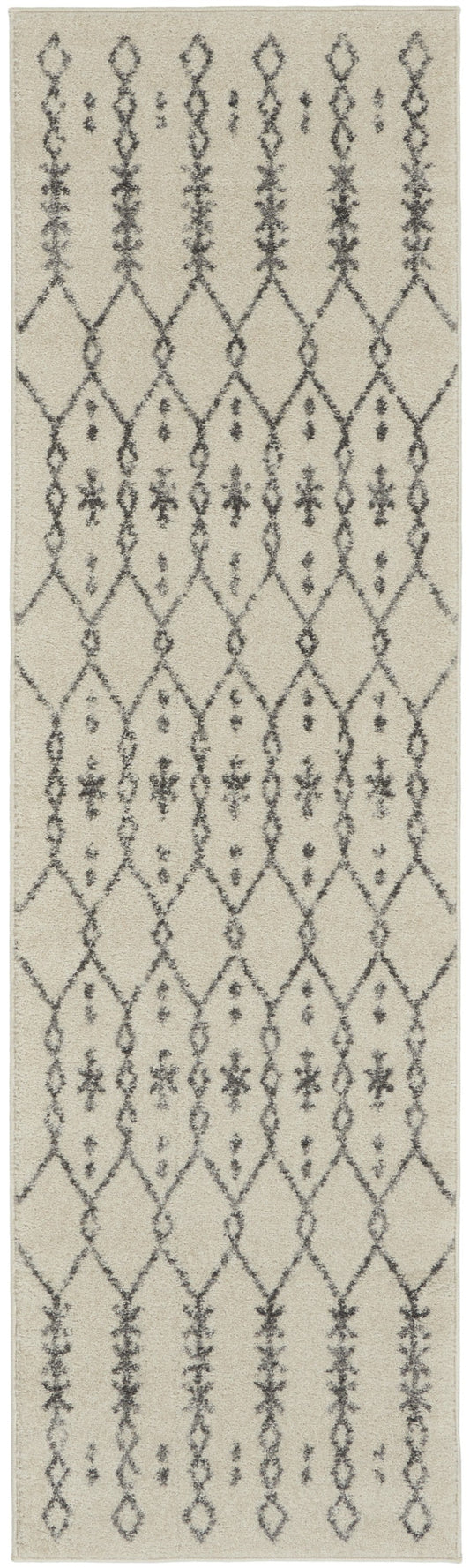 HomeRoots 2' x 8' Ivory and Gray Geometric Runner Rug