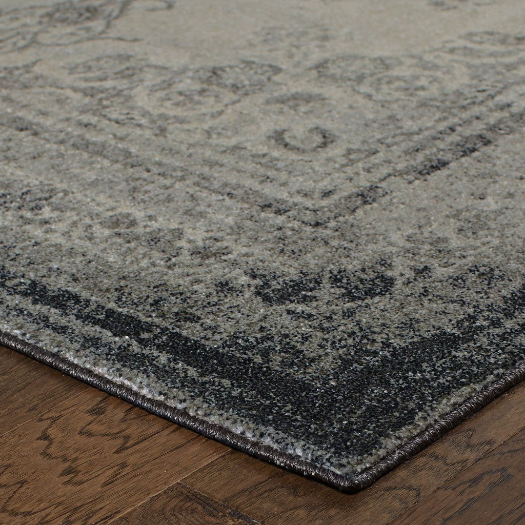 HomeRoots 2' x 8' Ivory and Gray Pale Medallion Runner Rug