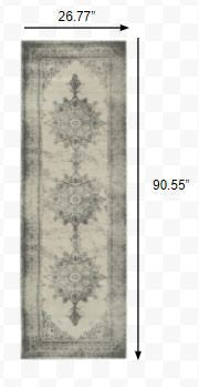 HomeRoots 2' x 8' Ivory and Gray Pale Medallion Runner Rug