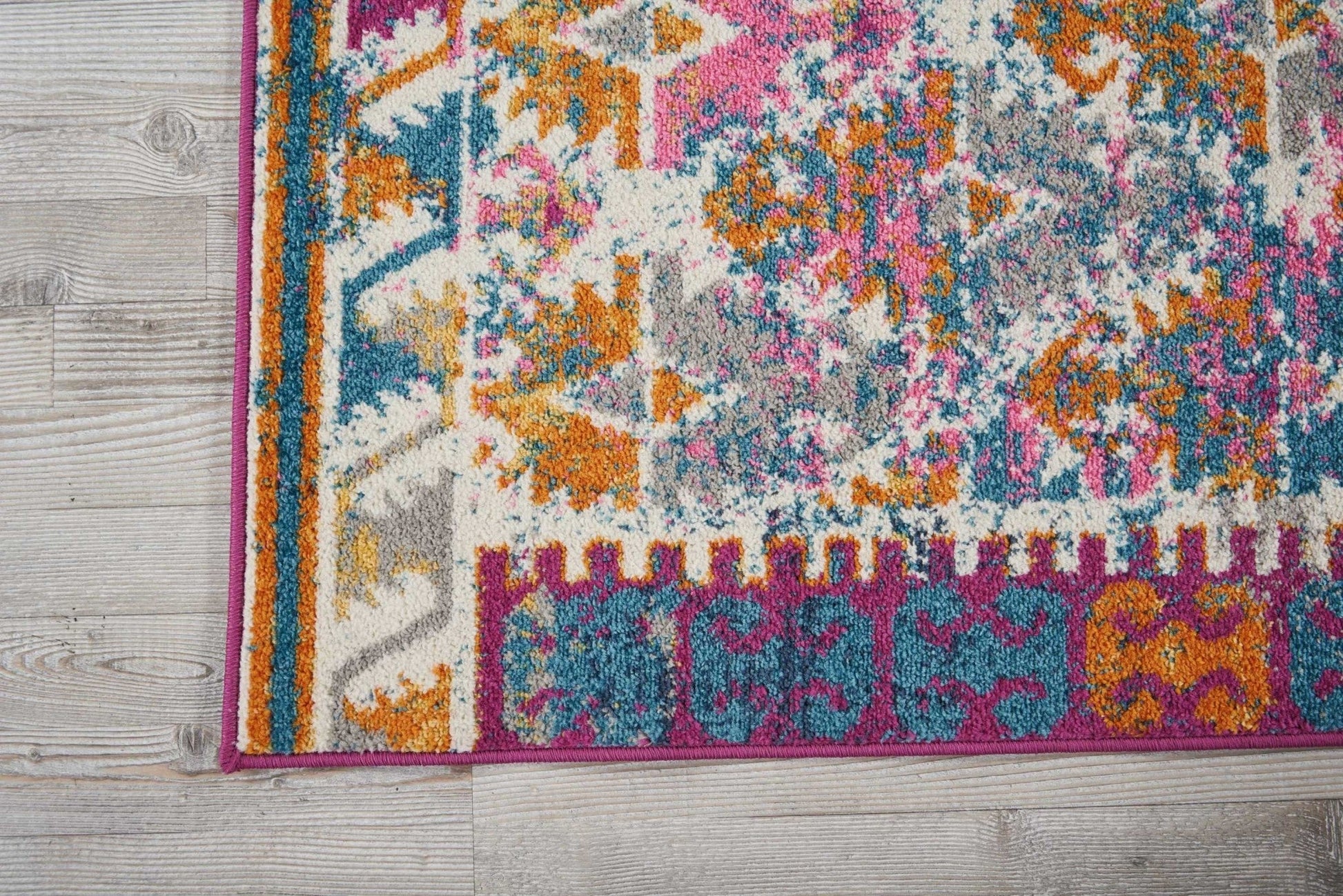 HomeRoots 2' x 8' Ivory and Magenta Tribal Pattern Runner Rug