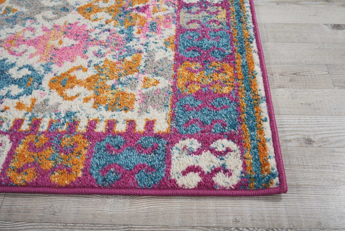HomeRoots 2' x 8' Ivory and Magenta Tribal Pattern Runner Rug