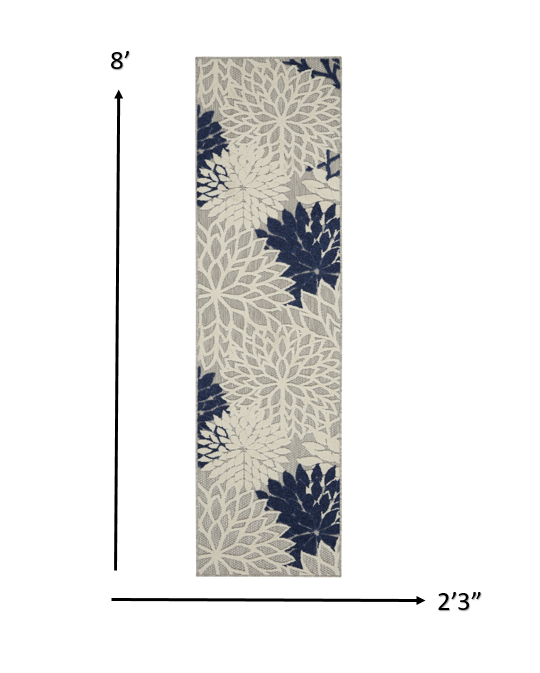 HomeRoots 2’ x 8’ Ivory and Navy Indoor Outdoor Runner Rug