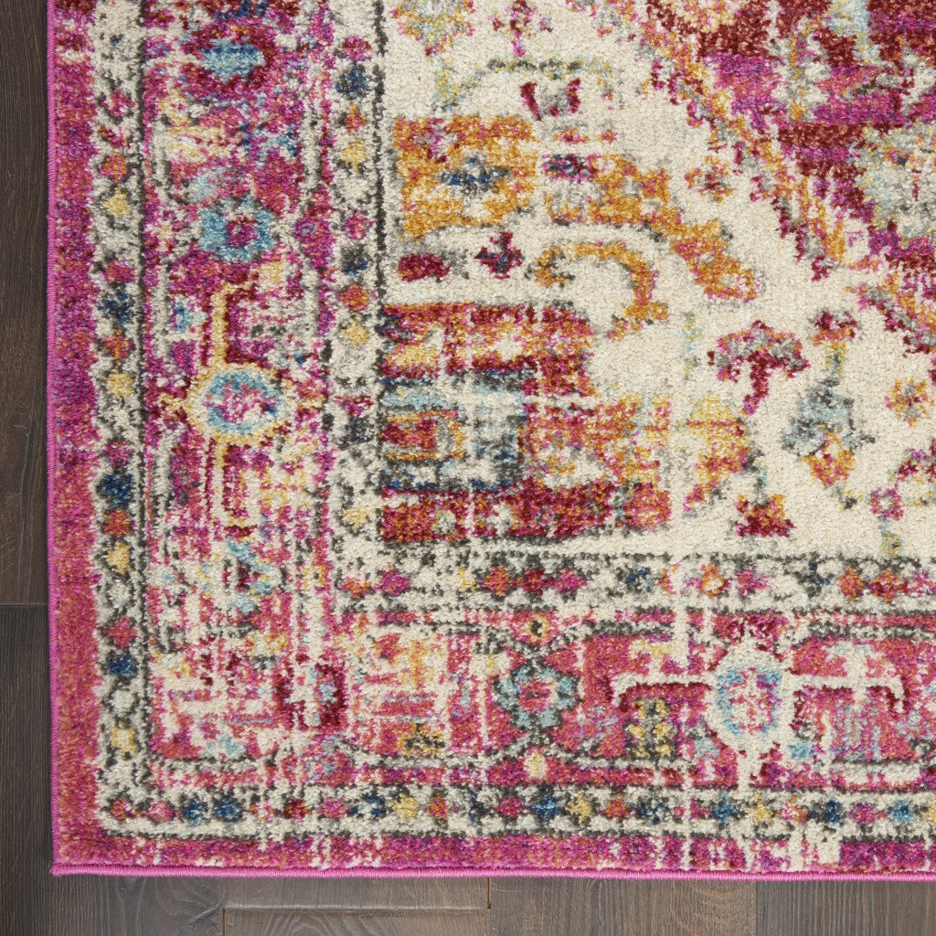 HomeRoots 2' x 8' Ivory and Pink Oriental Runner Rug