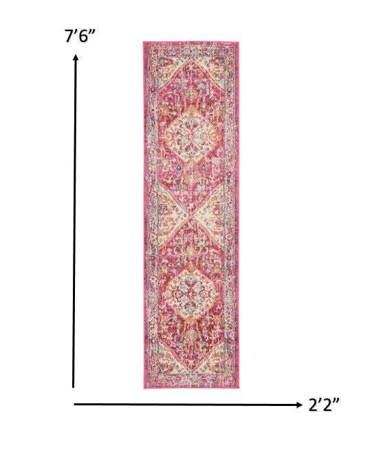 HomeRoots 2' x 8' Ivory and Pink Oriental Runner Rug