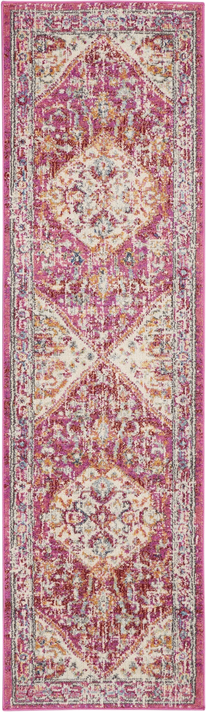 HomeRoots 2' x 8' Ivory and Pink Oriental Runner Rug
