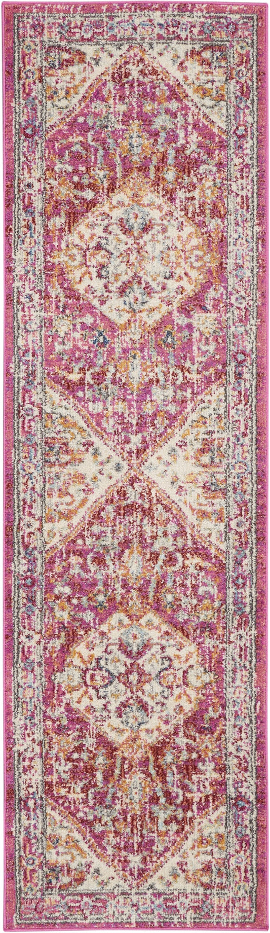 HomeRoots 2' x 8' Ivory and Pink Oriental Runner Rug