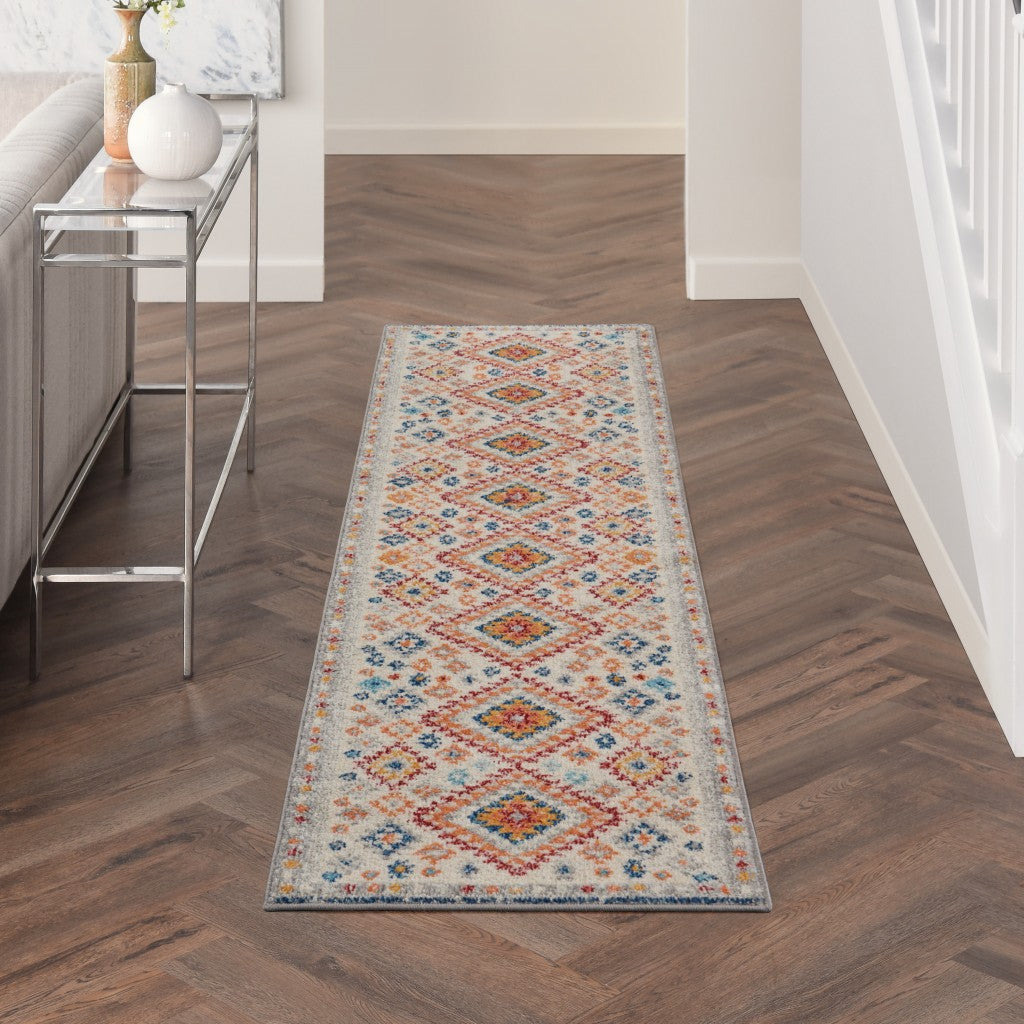 HomeRoots 2' x 8' Ivory and Red Diamonds Runner Rug