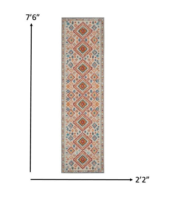 HomeRoots 2' x 8' Ivory and Red Diamonds Runner Rug
