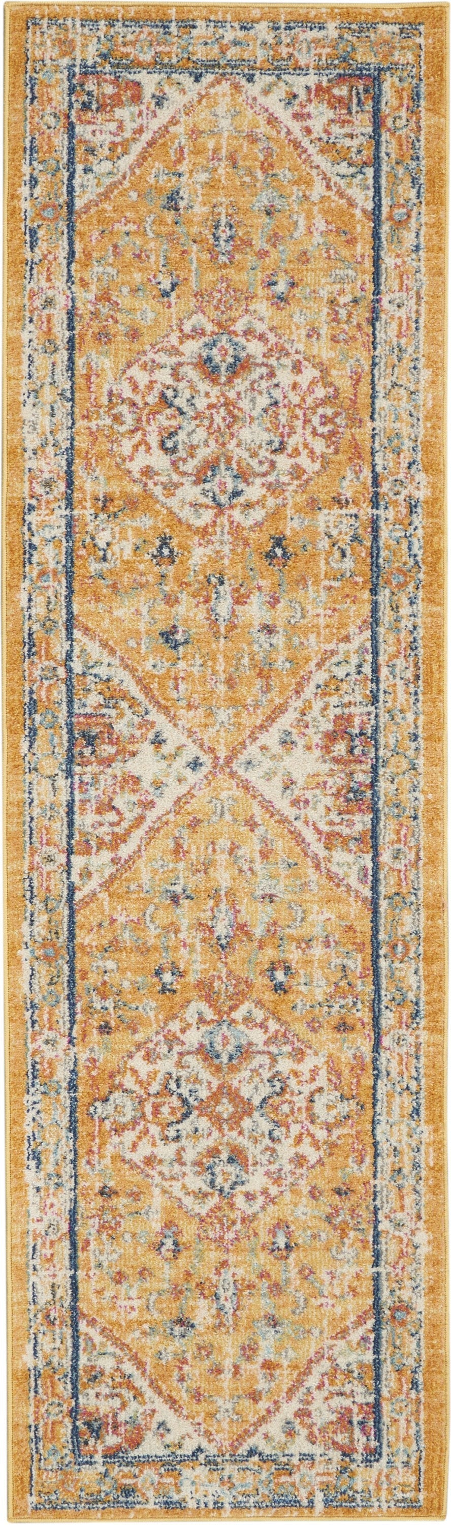 HomeRoots 2' x 8' Ivory and Yellow Center Medallion Runner Rug