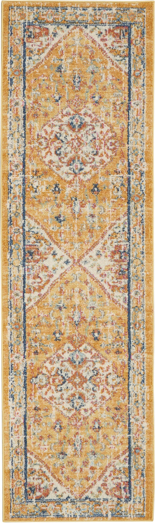 HomeRoots 2' x 8' Ivory and Yellow Center Medallion Runner Rug