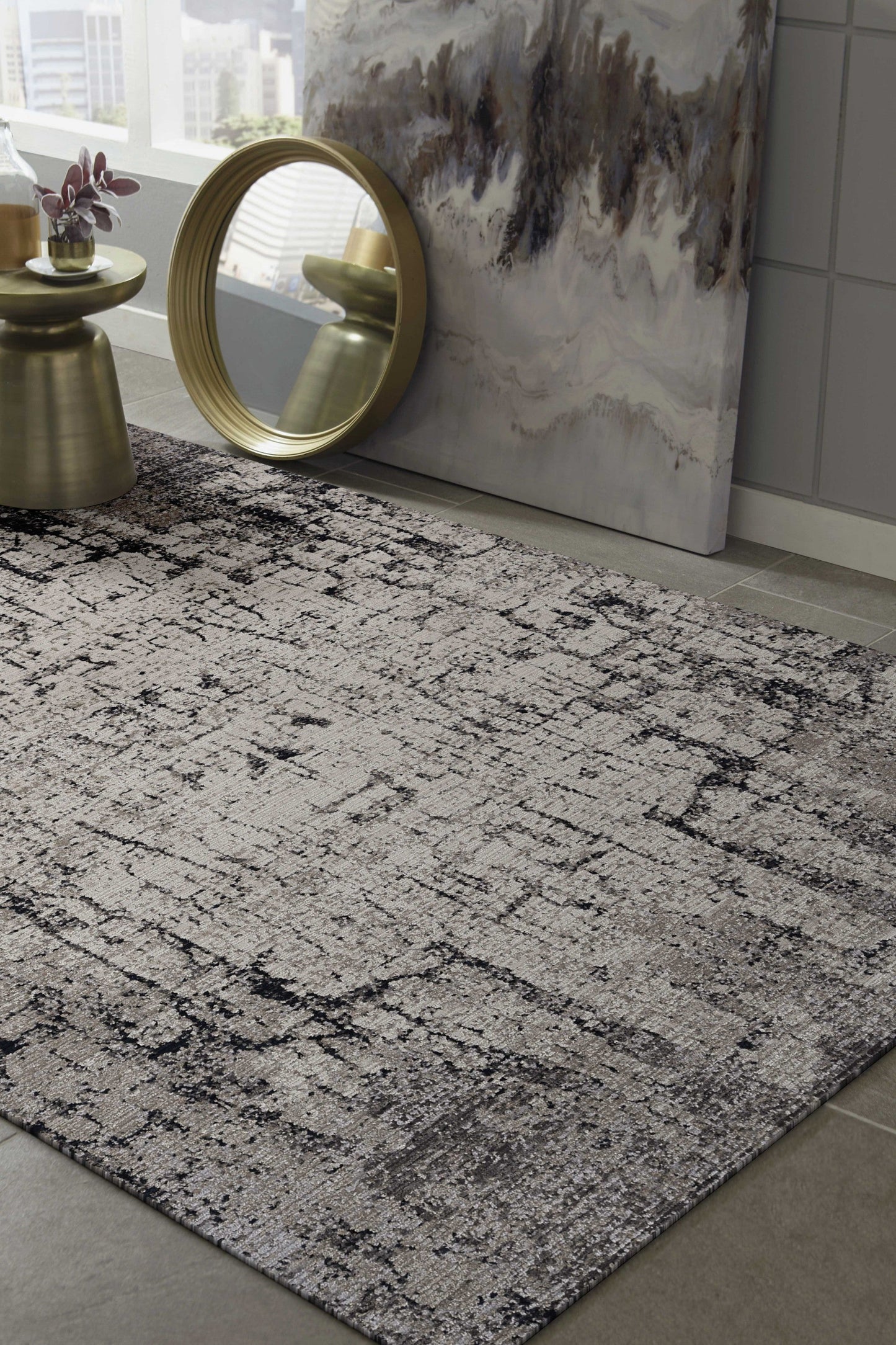 HomeRoots 2' x 8' Ivory or Grey Abstract Cracks Runner Rug