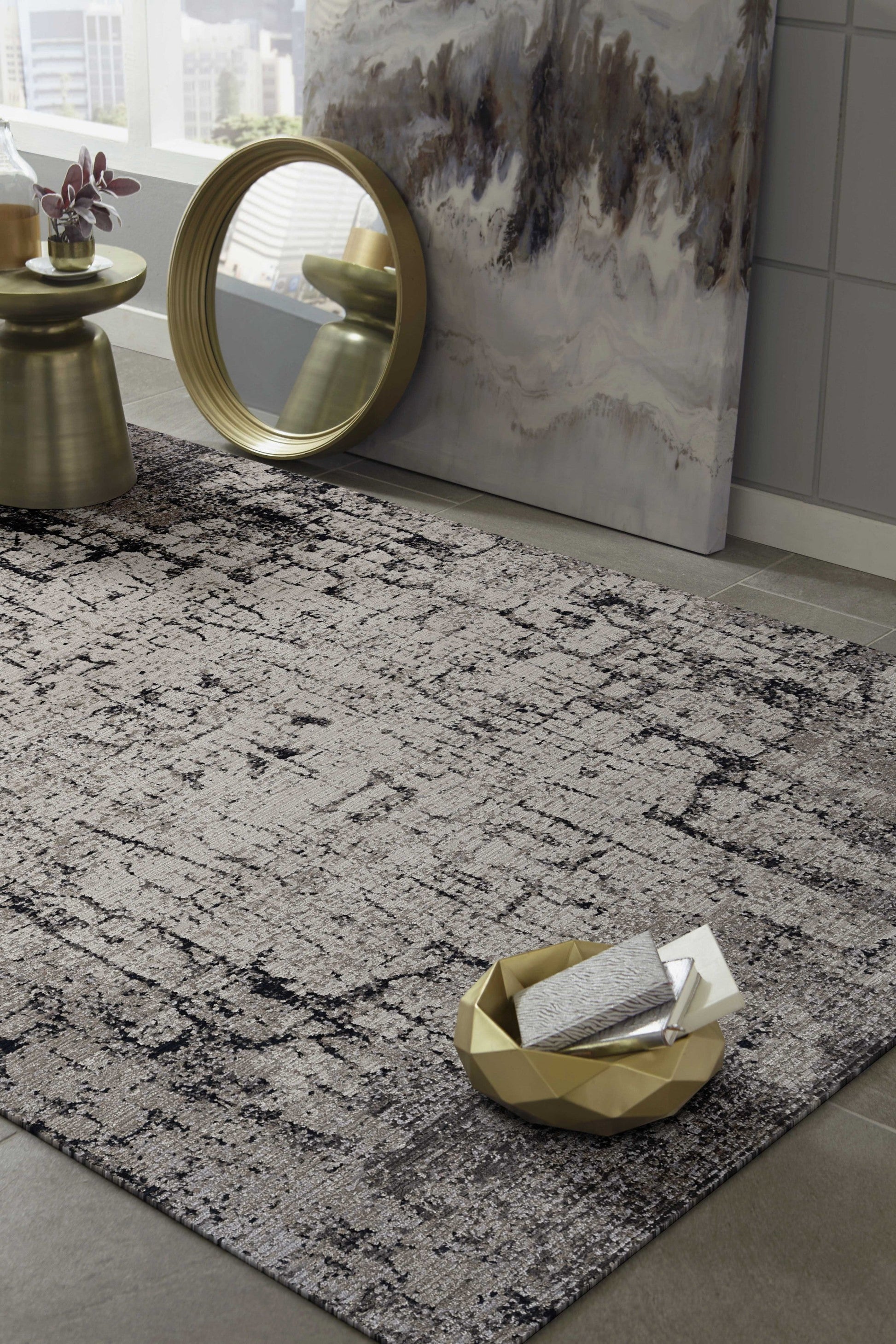 HomeRoots 2' x 8' Ivory or Grey Abstract Cracks Runner Rug
