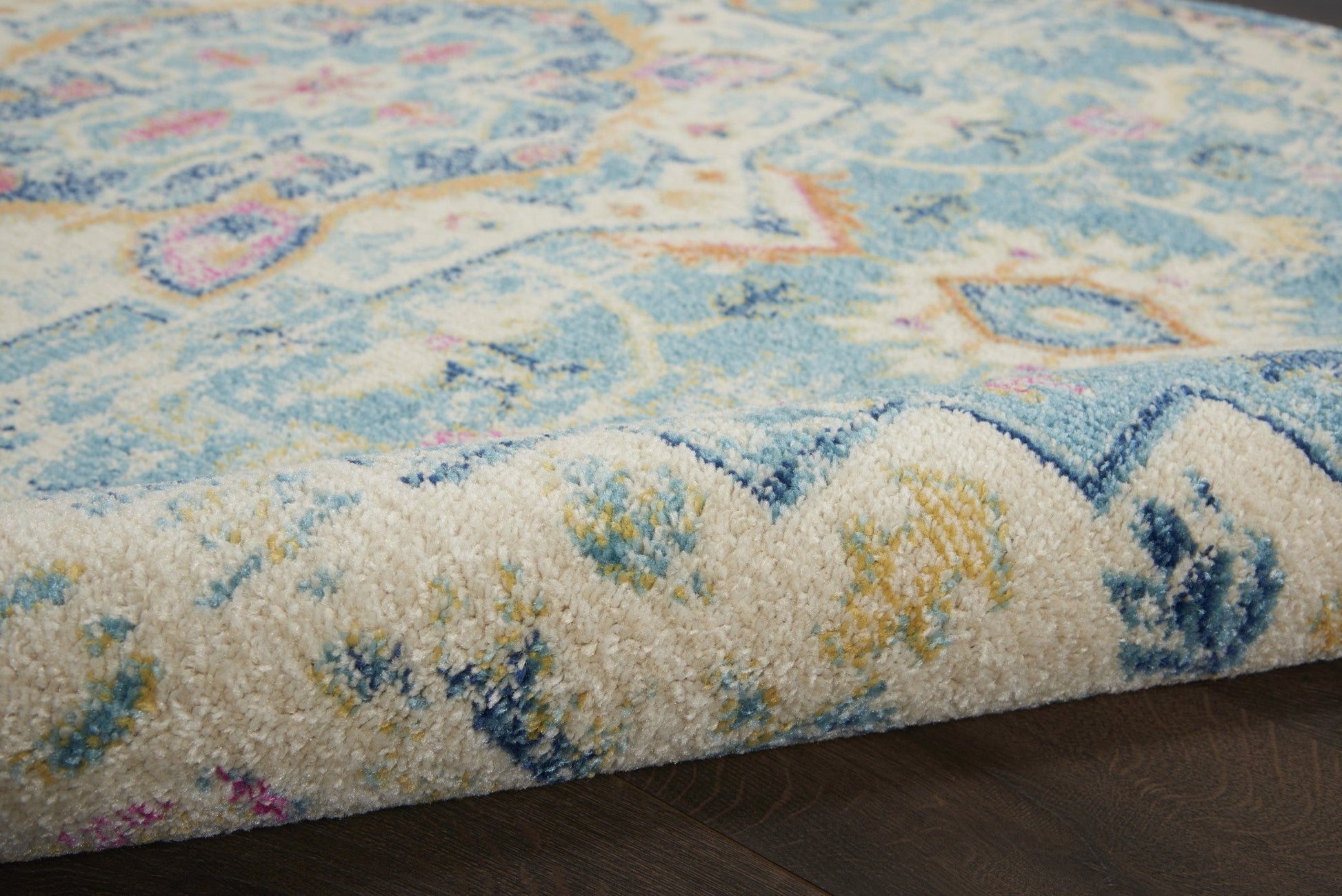 HomeRoots 2’ x 8’ Light Blue and Ivory Distressed Runner Rug