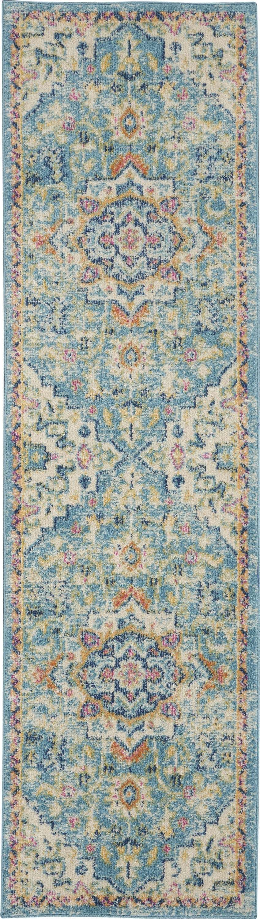 HomeRoots 2’ x 8’ Light Blue and Ivory Distressed Runner Rug