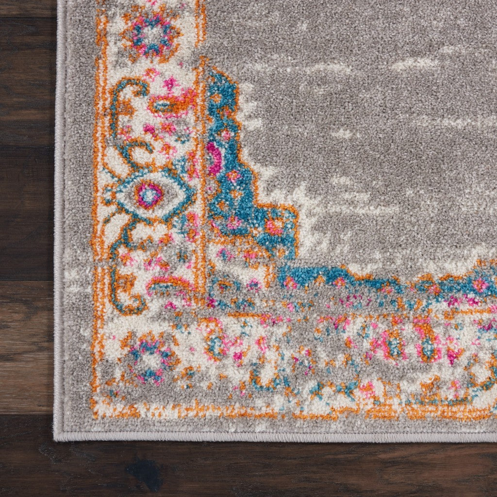 HomeRoots 2’ x 8’ Medallion Runner Rug With Gray and Gold Finish