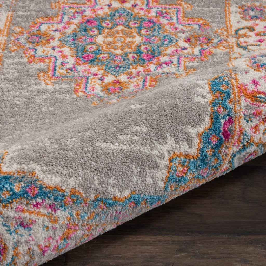 HomeRoots 2’ x 8’ Medallion Runner Rug With Gray and Gold Finish
