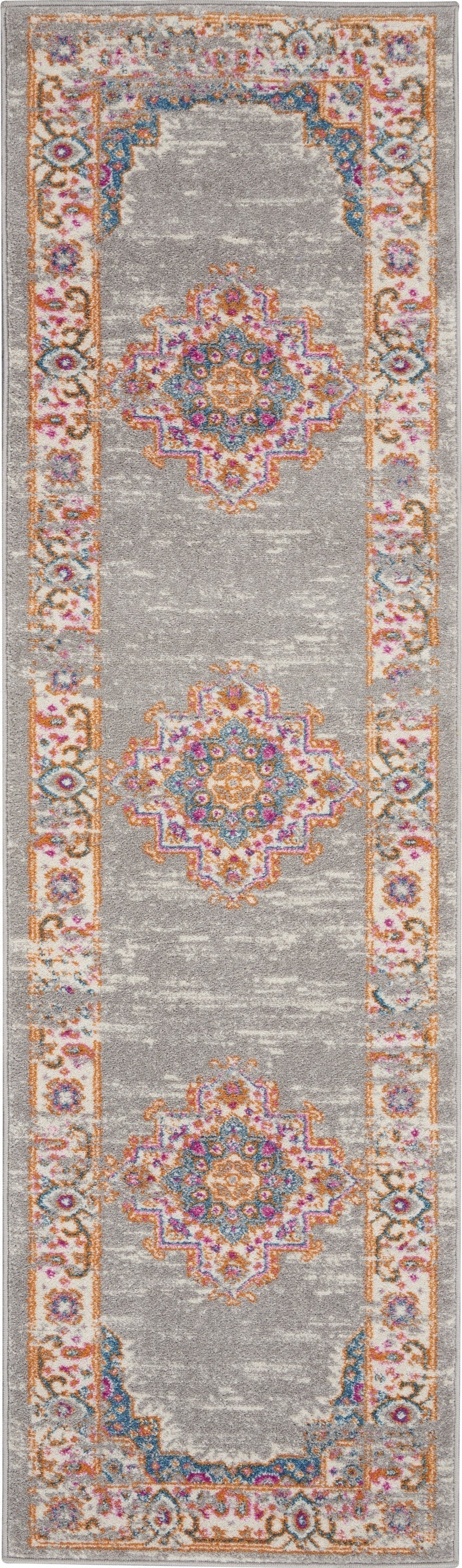 HomeRoots 2’ x 8’ Medallion Runner Rug With Gray and Gold Finish