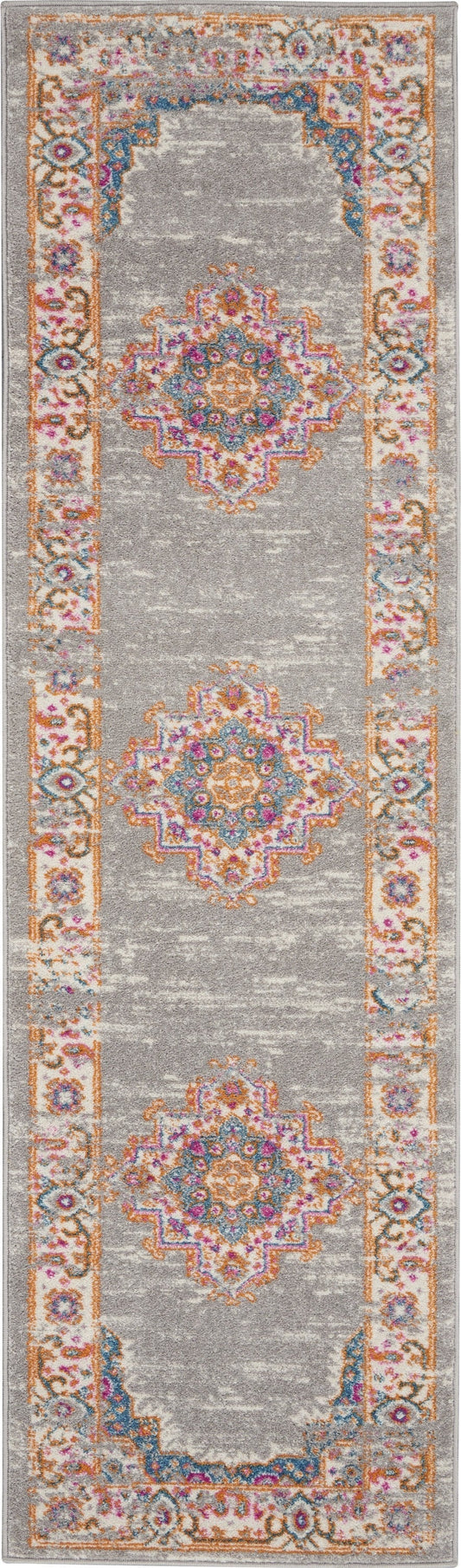 HomeRoots 2’ x 8’ Medallion Runner Rug With Gray and Gold Finish