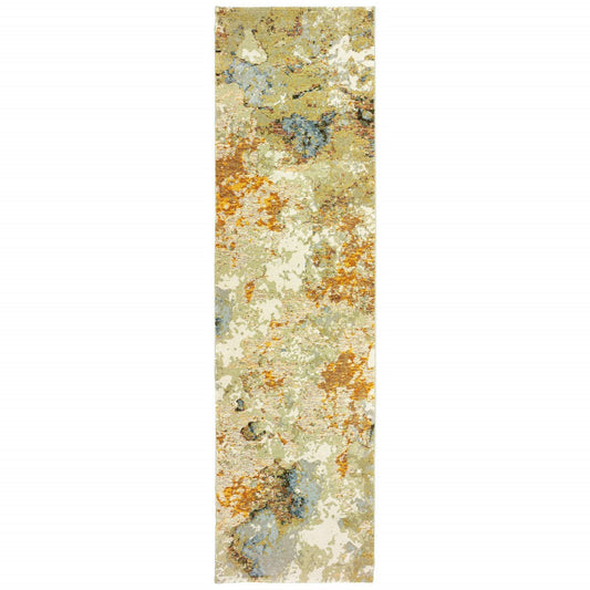 HomeRoots 2' x 8' Modern Abstract Gold and Beige Indoor Runner Rug