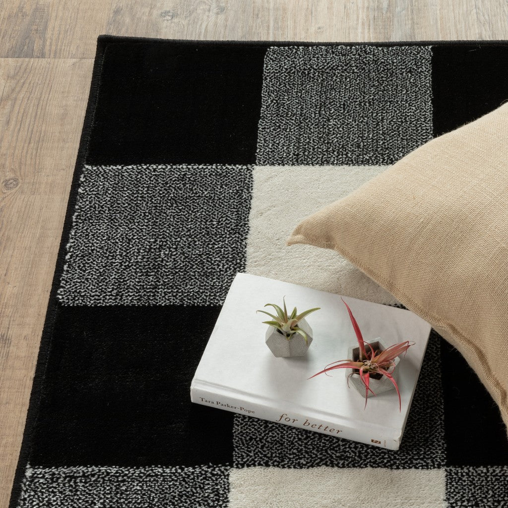HomeRoots 2’ x 8’ Monochromatic Gingham Pattern Indoor Runner Rug