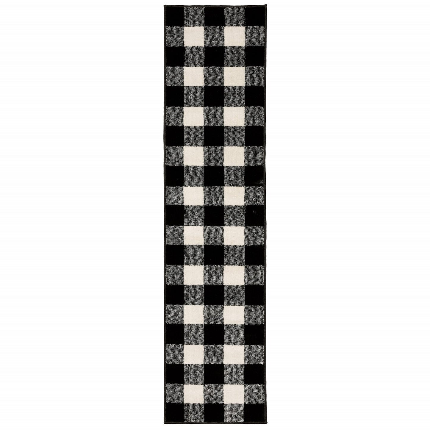 HomeRoots 2’ x 8’ Monochromatic Gingham Pattern Indoor Runner Rug